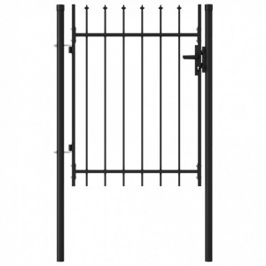 Poartă de gard, o ușă, cu vârf suliță, negru, 1 x 1,2 m, oțel