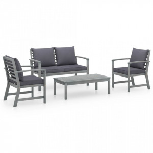 Set mobilier grădină cu perne, 4 piese, lemn masiv de acacia