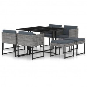 Set mobilier grădină cu perne, 9 piese, gri, poliratan