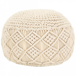 Taburet puf macrame lucrat manual, 45 x 30 cm, bumbac