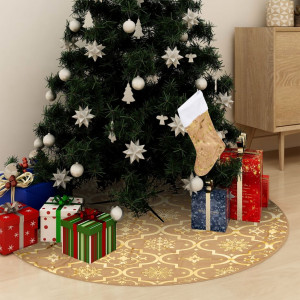 Covor fustă de brad Crăciun cu șosetă, galben, 122 cm, țesătură