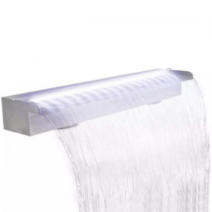 Fântână piscină dreptunghiulară, LED-uri oțel inoxidabil, 90 cm