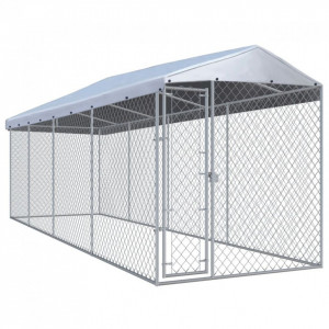 Padoc pentru câini de exterior, cu acoperiș 7,6 x 1,9 x 2,4 m