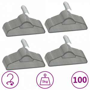 Set de umerașe anti-alunecare, 100 buc., gri, catifea