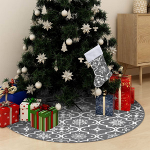 Covor fustă de brad Crăciun cu șosetă, gri, 122 cm, țesătură