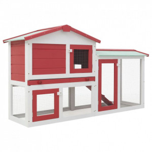 Cușcă exterior pentru iepuri mare roșu&alb 145x45x85 cm lemn