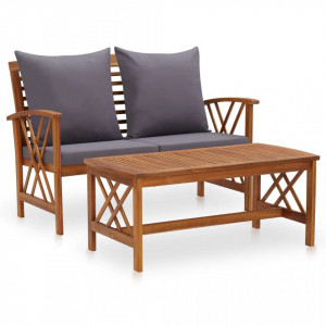 Set mobilier de grădină cu perne, 2 piese, lemn masiv de acacia