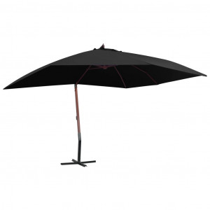 Umbrelă suspendată cu stâlp din lemn, negru, 400 x 300 cm