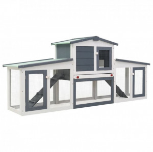 Cușcă exterior pentru iepuri mare, gri&alb, 204x45x85 cm, lemn