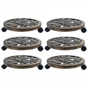 Suporturi de plante cu role, 6 buc., bronz, 38 cm, plastic