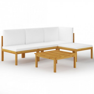 Set mobilier de grădină, 5 piese, perne crem, lemn masiv acacia