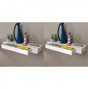 Rafturi de perete suspendate cu sertare, 2 buc., alb, 80 cm