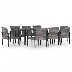 Set mobilier de masă pentru grădină, 9 piese, gri, poliratan