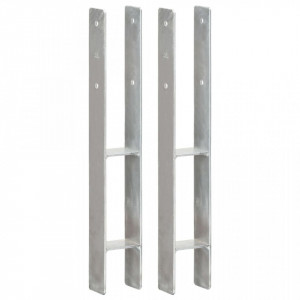 Ancore de gard, 2 buc., argintiu, 8x6x60 cm, oțel galvanizat