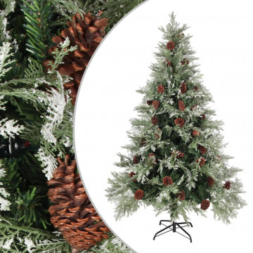Brad de Crăciun cu conuri de pin, verde/alb, 120 cm, PVC&PE