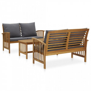 Set mobilier de grădină cu perne, 3 piese, lemn masiv de acacia