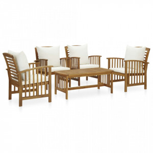 Set mobilier de grădină cu perne, 5 piese, lemn masiv de acacia
