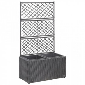Strat înălțat spalier 2 ghivece negru 58x30x107 cm poliratan