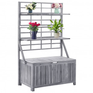 Cutie depozitare cu spalier, gri, 99x55x160 cm, lemn masiv acacia