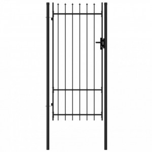 Poartă de gard cu o ușă, vârf ascuțit, negru, 1 x 2 m, oțel