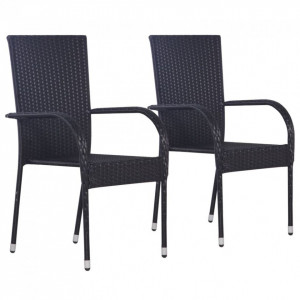 Scaune de exterior, stivuibile, 2 buc., poliratan, negru