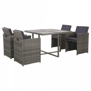 Set mobilier de exterior cu perne, 5 piese, gri, poliratan