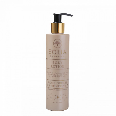 Eolia Lotiune de Corp Naturala cu Sclipici Fin Auriu, Acid Hialuronic, Vitamina E si Orhidee Aurie 250 ml / 8.45 fl. oz