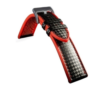 Curea hibrid silicon si piele fibra carbon neagra cu roșu 22mm - 4005322