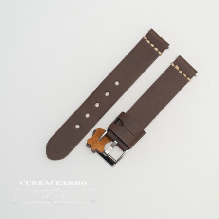 Curea piele maro inchis, vintage, cusătura alba QR 20mm - 3920220