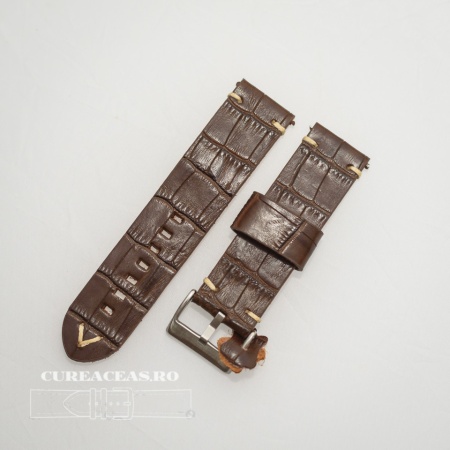 Curea piele maro închis model crocodil vintage QR 22mm - 4030222