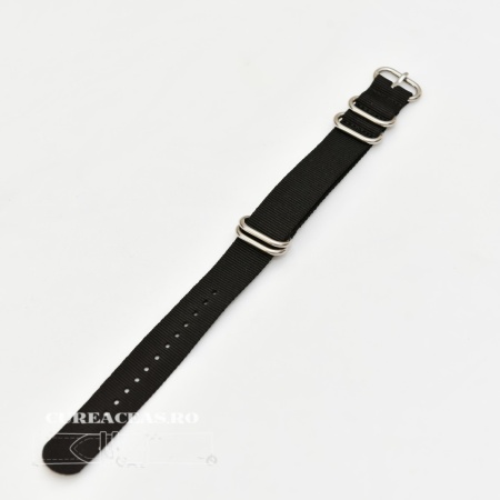 Curea NATO neagră 22mm catarame zulu argintii -4090122