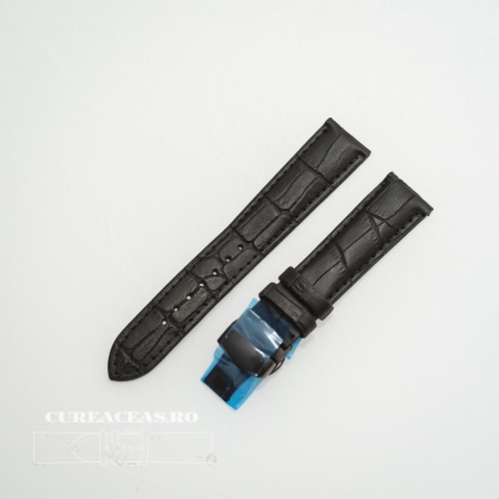 Curea piele vitel captusita negră deployant negru 22 mm