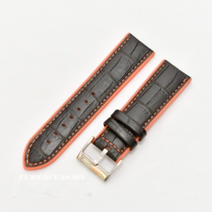 Curea hibrid silicon si piele model crocodil neagra cu portocaliu 22mm - 4205622
