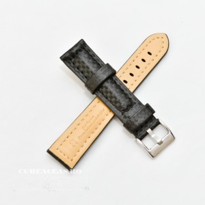 Curea piele tip fibra carbon neagră, cusătură neagră, căptușită 18mm - 3741811
