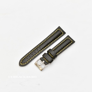 Curea piele tip fibra carbon neagră, cusătură galbenă, căptușită 18mm - 37418110