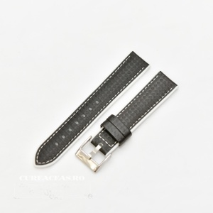 Curea hibrid silicon si piele fibra carbon neagra cu alb 20mm - 4005820