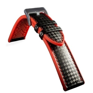 Curea hibrid silicon si piele fibra carbon neagra cu roșu 20mm - 4005320