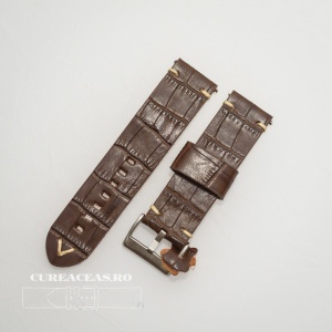 Curea piele maro închis model crocodil vintage QR 20mm - 4030220