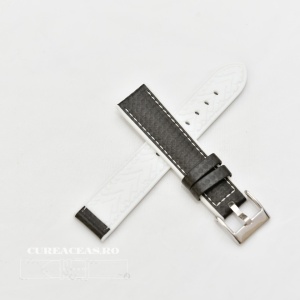 Curea hibrid silicon si piele fibra carbon neagra cu alb 20mm - 4005820
