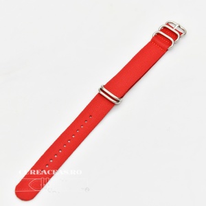Curea NATO roșie 22mm catarame zulu argintii -409226