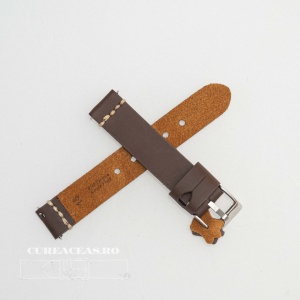 Curea piele maro inchis, vintage, cusătura alba QR 20mm - 3920220