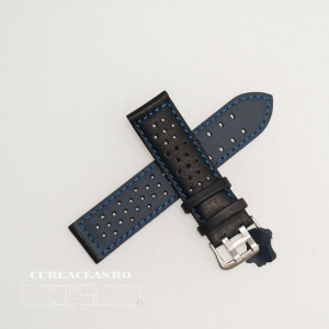 Curea perforata neagra cu cusătură albastră 18mm - 3805218