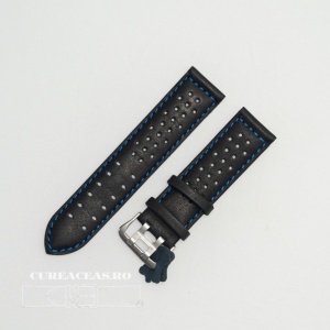 Curea perforata neagra cu cusătură albastră 20mm - 3805220