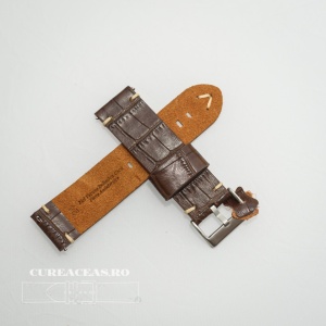 Curea piele maro închis model crocodil vintage QR 22mm - 4030222