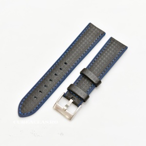 Curea hibrid silicon si piele fibra carbon neagra cu albastru 22mm - 4005222