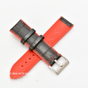 Curea hibrid silicon si piele model crocodil neagra cu rosu 24mm - 4205324