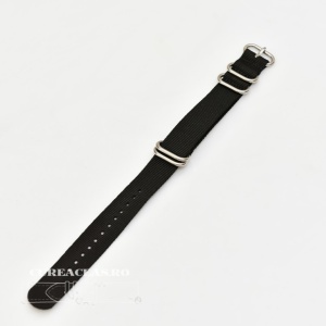 Curea NATO neagră 20mm catarame zulu argintii -4090120