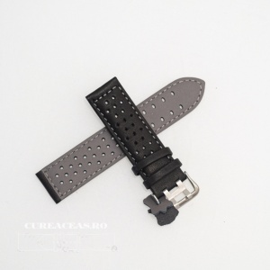 Curea perforata neagra cu cusătură gri 20mm - 3805420