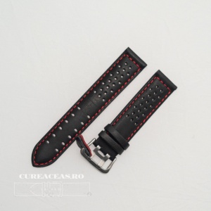 Curea perforata neagra cu cusătură roșie 18mm - 3805318