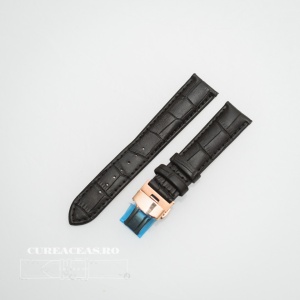Curea piele vitel captusita negră deployant rose gold 22 mm